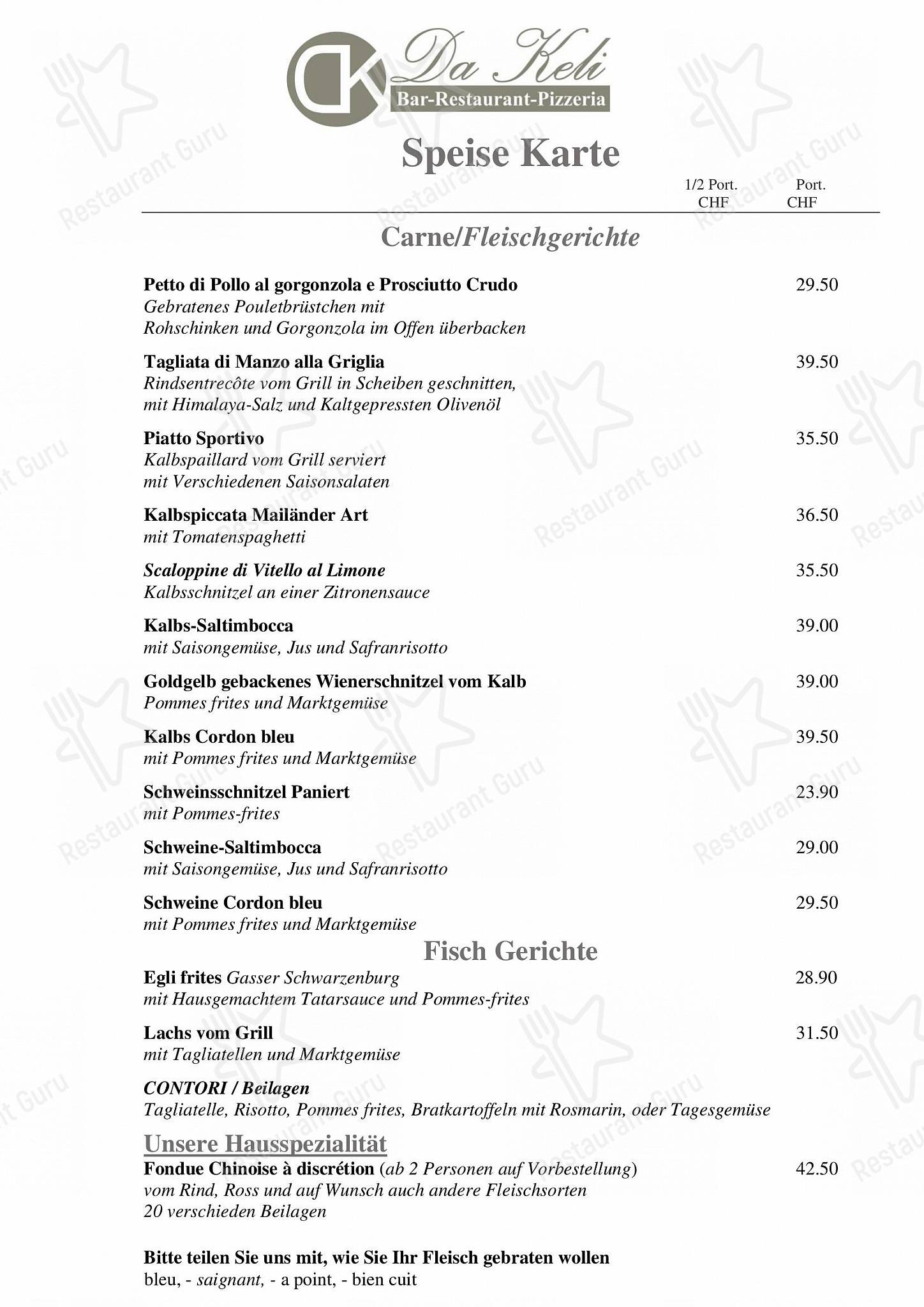 Menu di Restaurant Pizzeria da Keli - Takeaway Menu