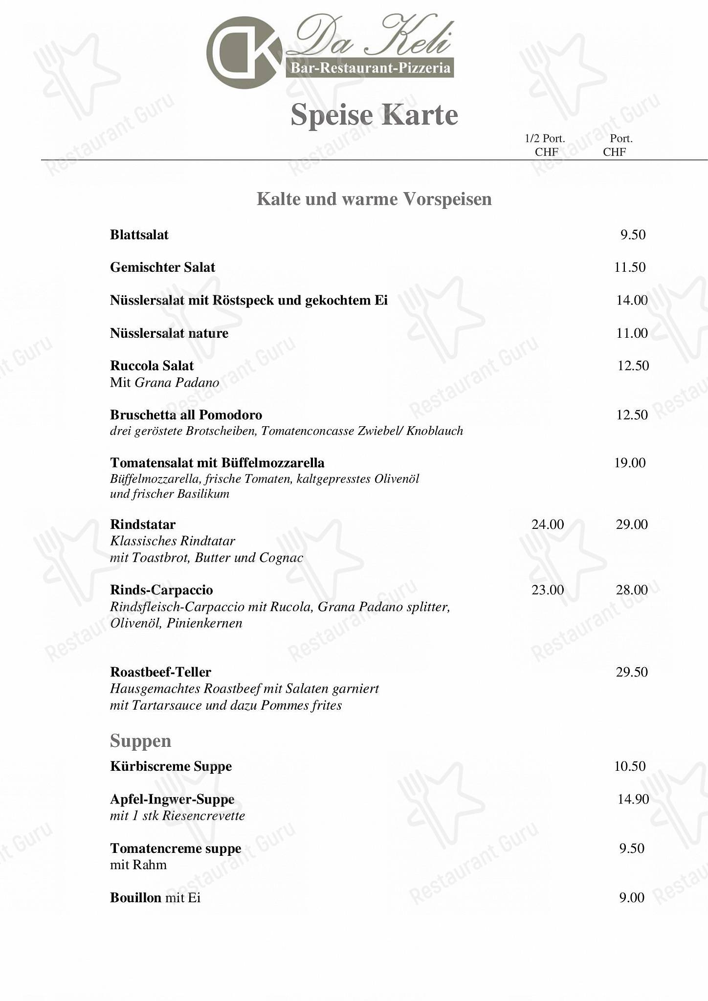 Menu di Restaurant Pizzeria da Keli - Takeaway Menu