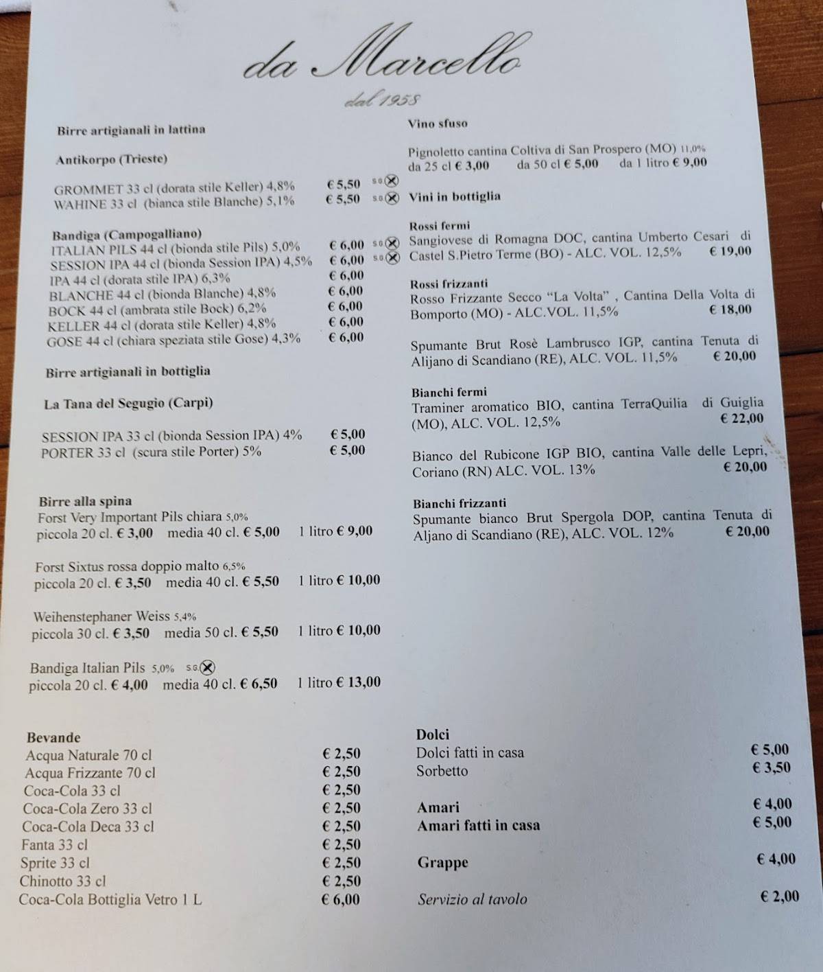 Menu di Ristorante Pizzeria Da Marcello 