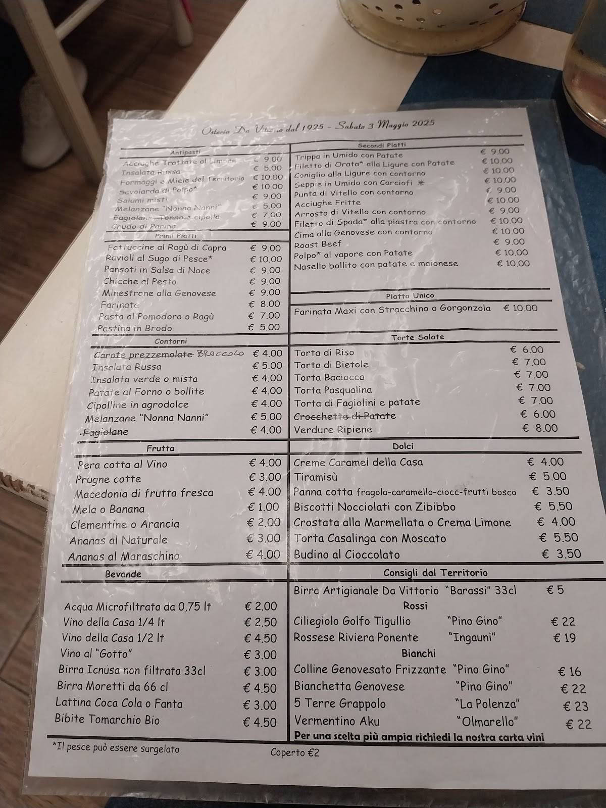 Menu di Da Vittorio 
