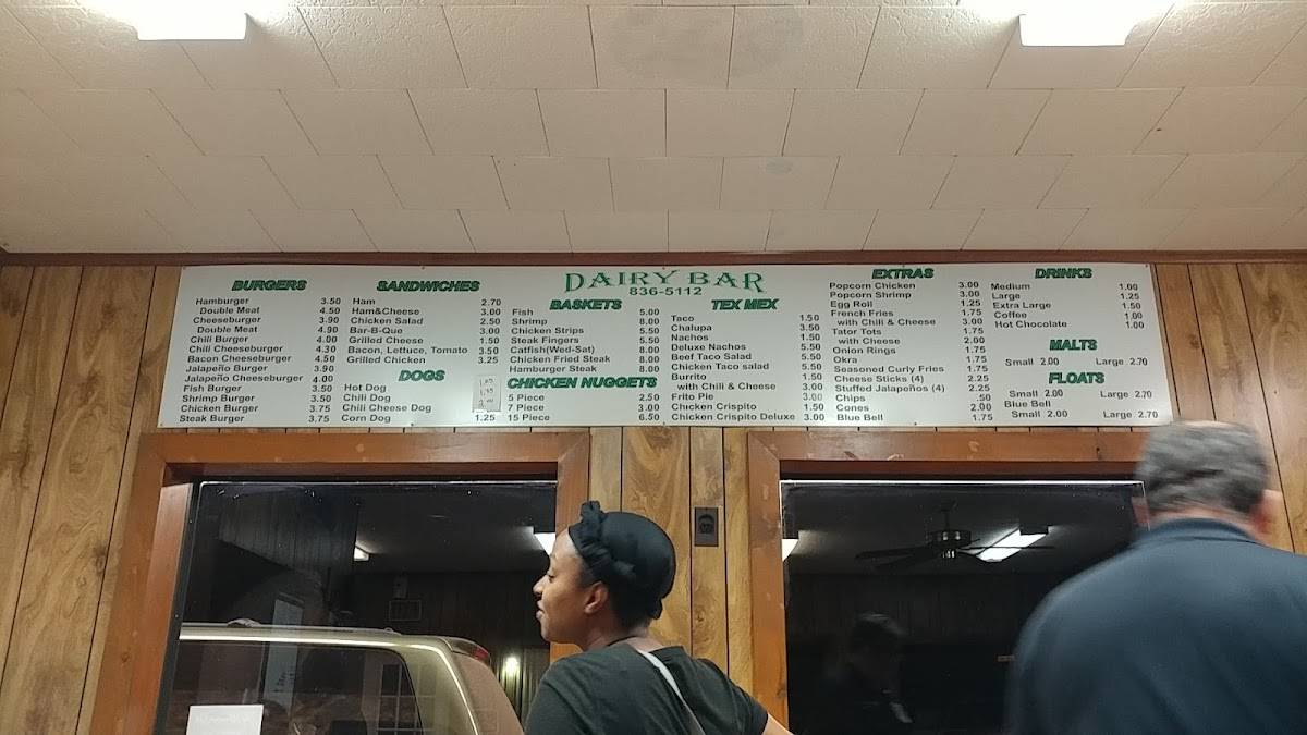 Menu at Dairy Bar, Brenham, S Chappell Hill St