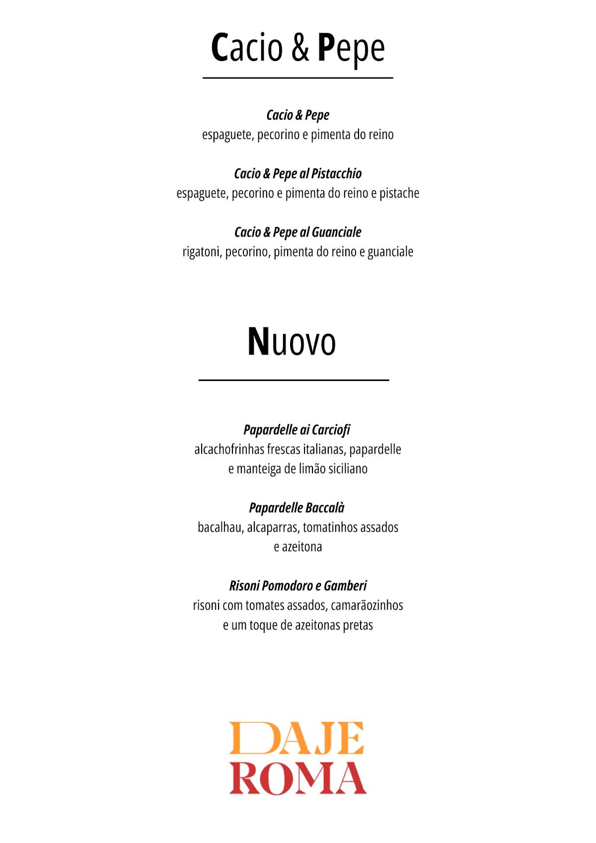 Daje Roma cardápio