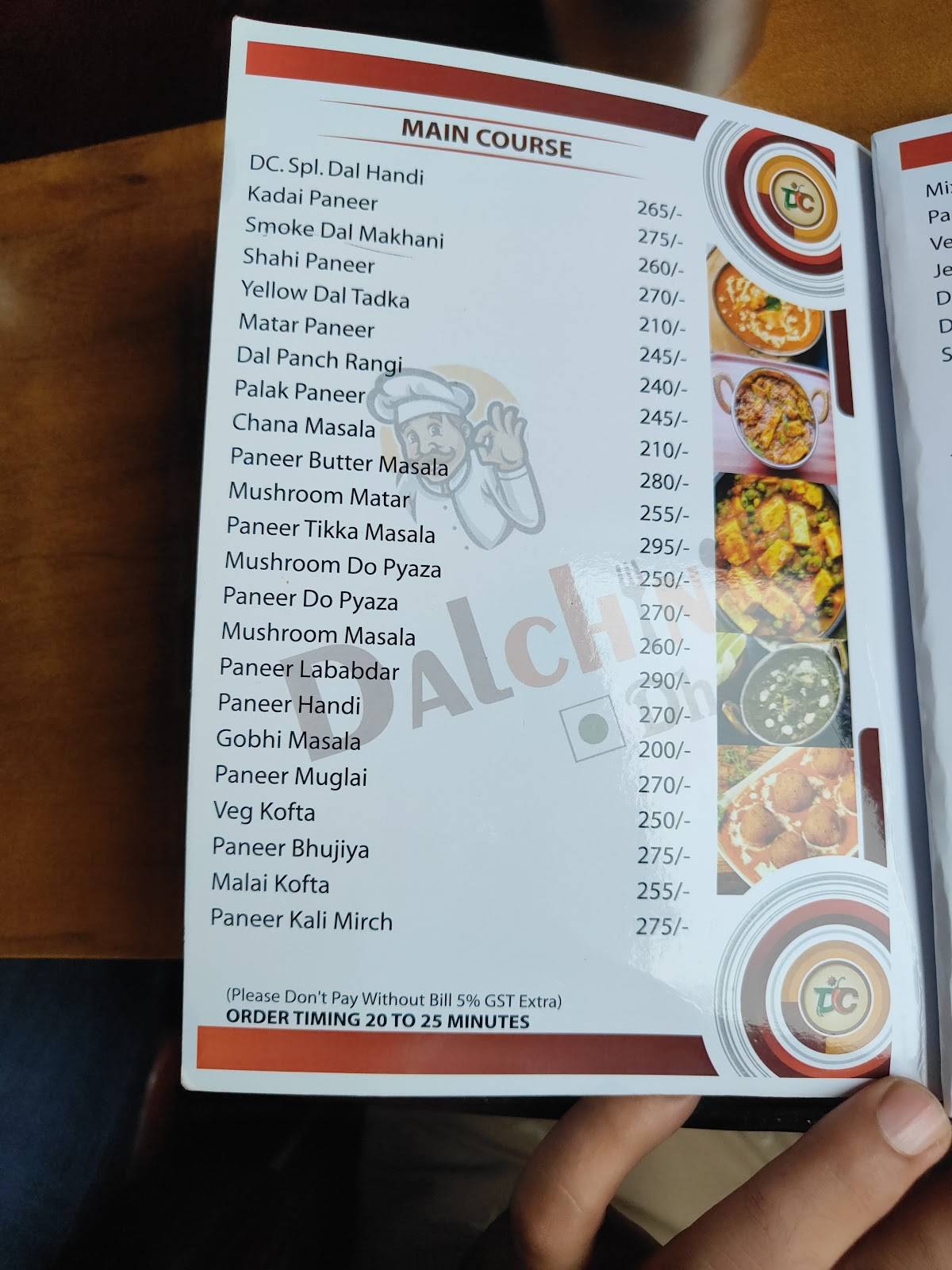 Dalchini Dhaba menu