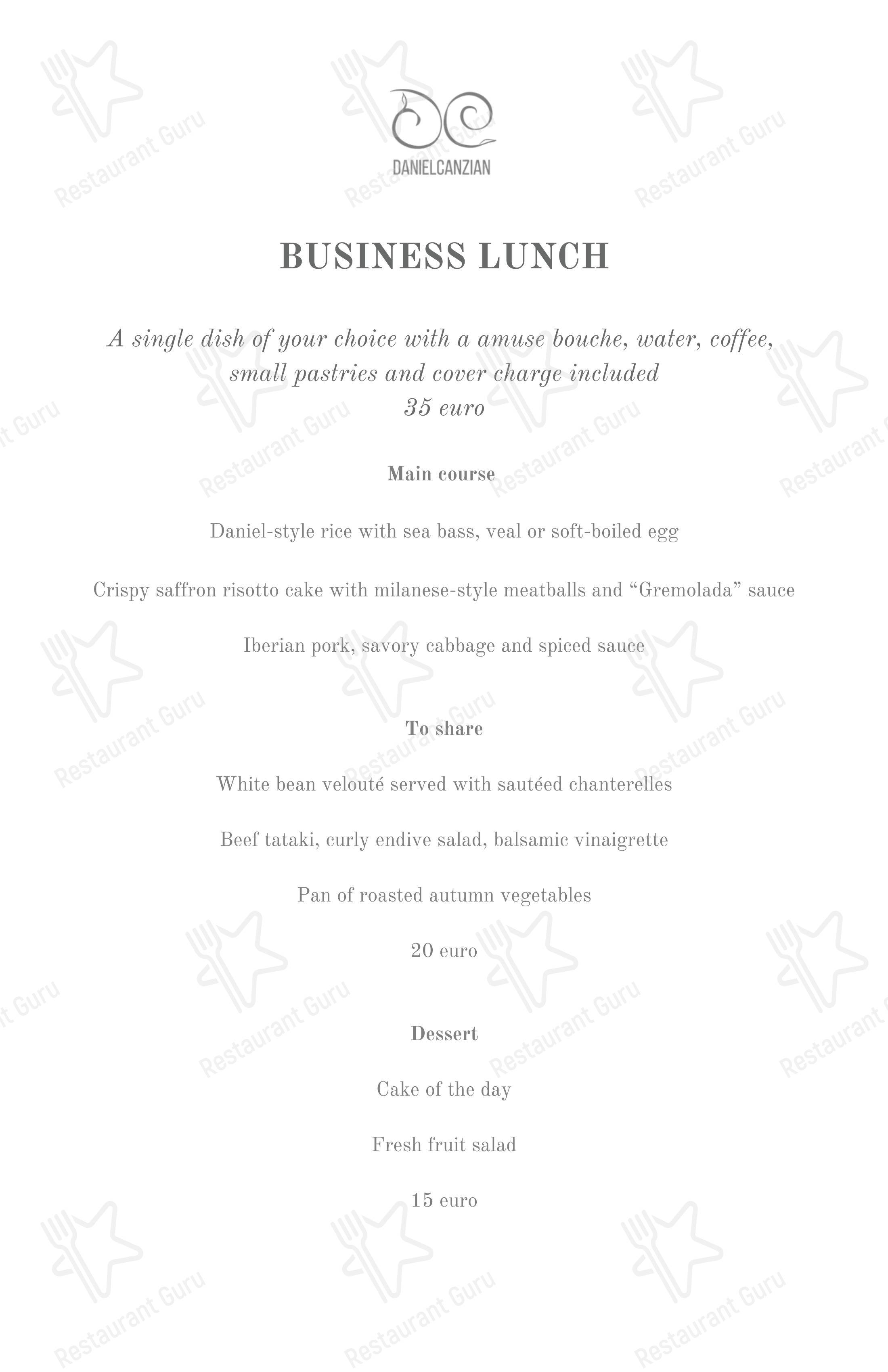 DanielCanzian Ristorante Milano in Milano - Dinner Menu
