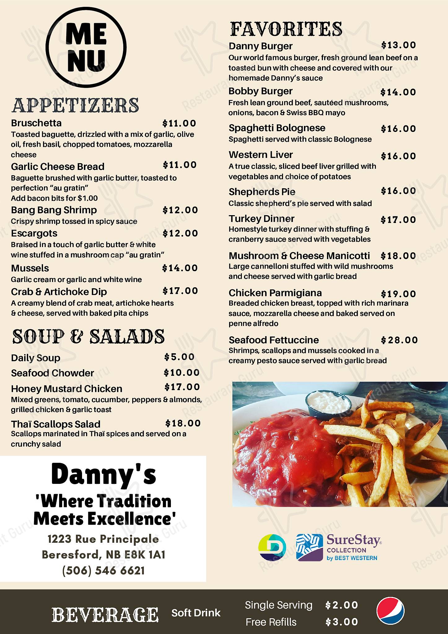 Menu de Danny's Hotel Suites Events Centre