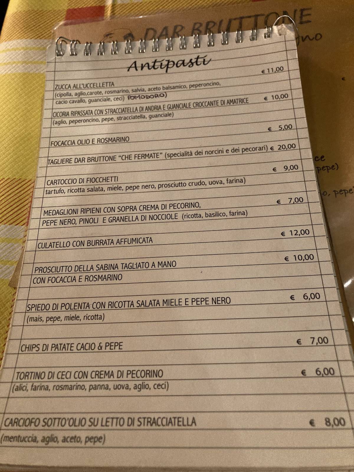 Menu de Dar Bruttone