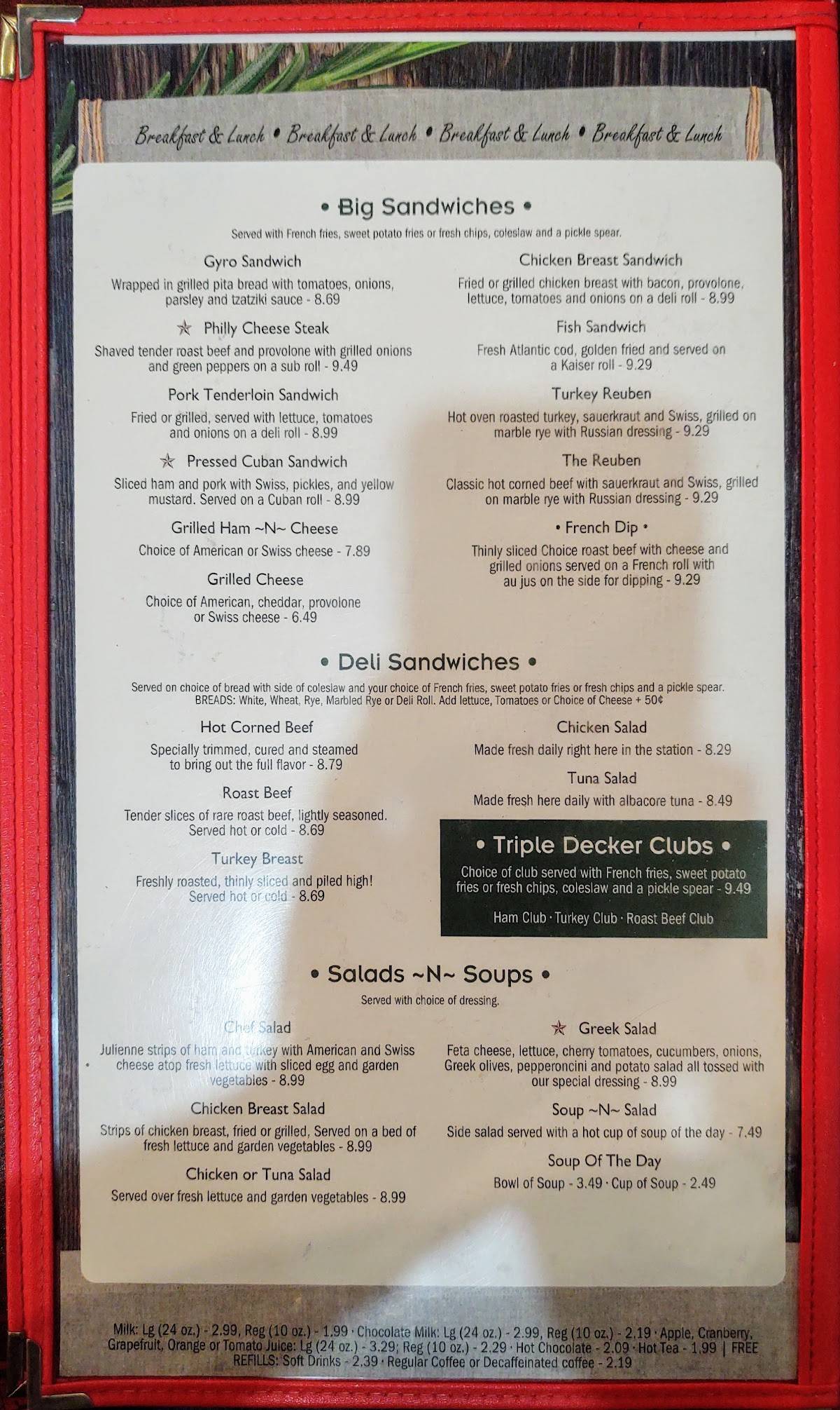 Menu at Davenport Diner restaurant, Davenport, US Hwy 27