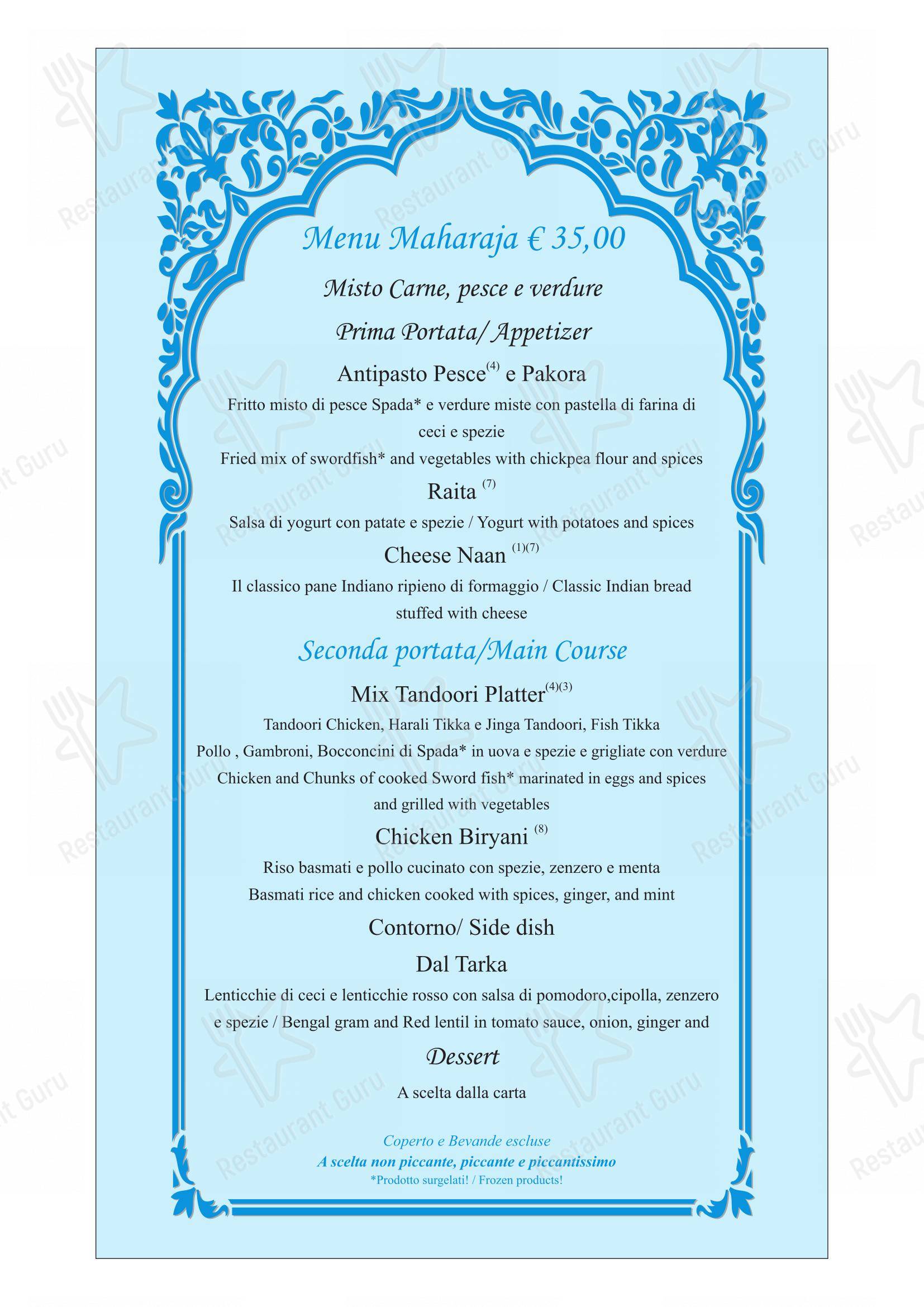 Menu per Ristorante indiano Dawat Torino in Torino