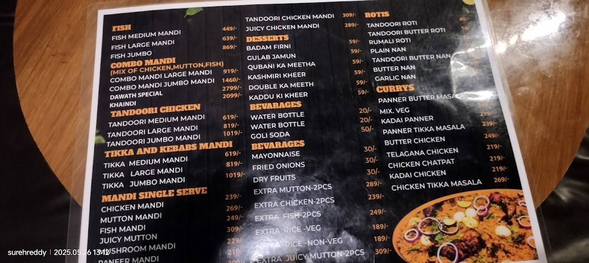 Dawath Arabian Restaurant menu