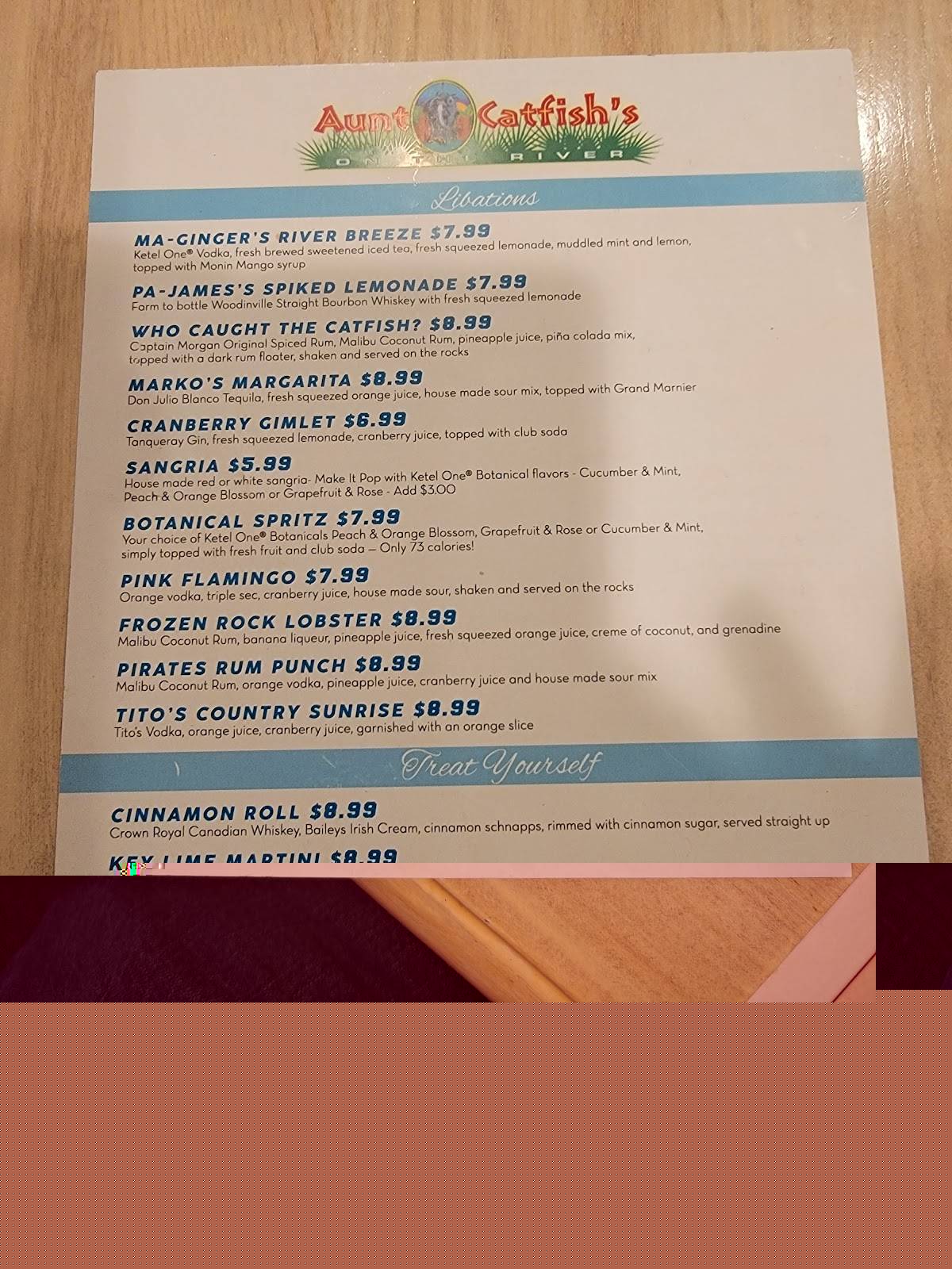Menu at Aunt Catfish's On the River restaurant, Port Orange