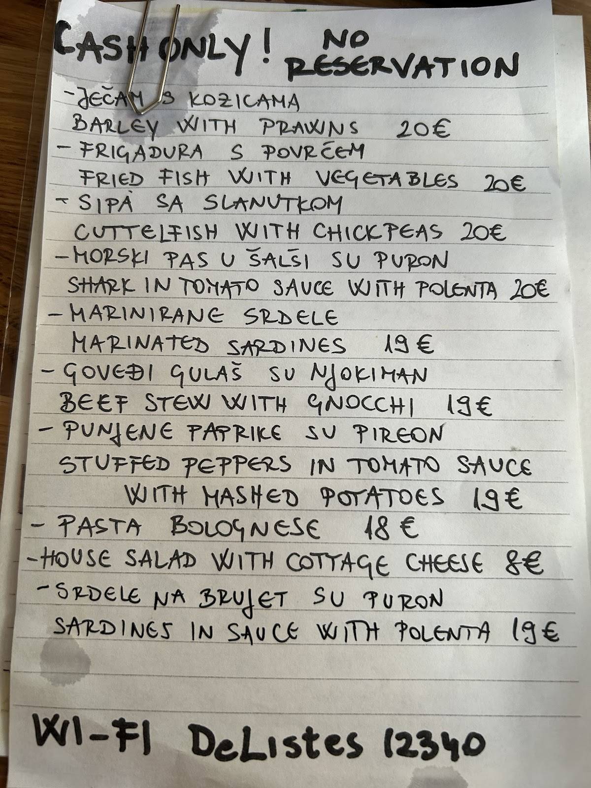 Menu di DeListes restaurant Split 