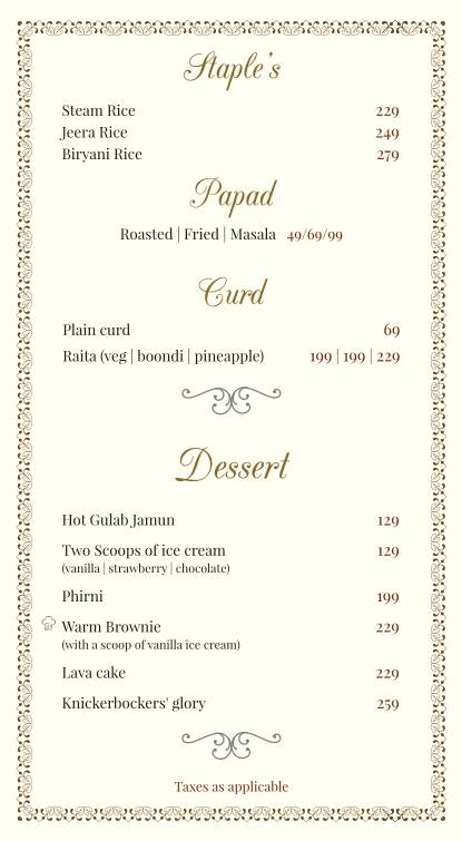Patio Terrace menu