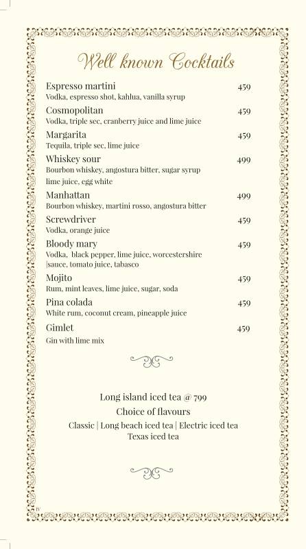 Patio Terrace menu