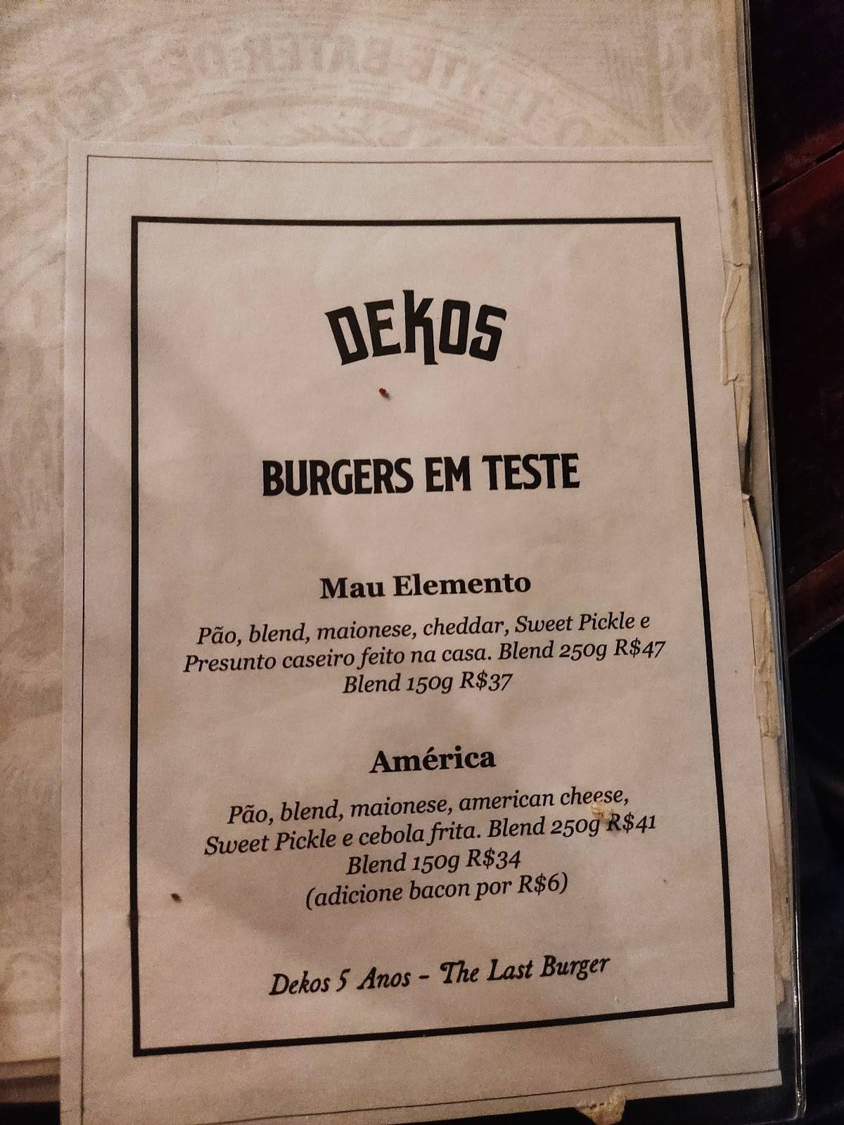 Dekos cardápio