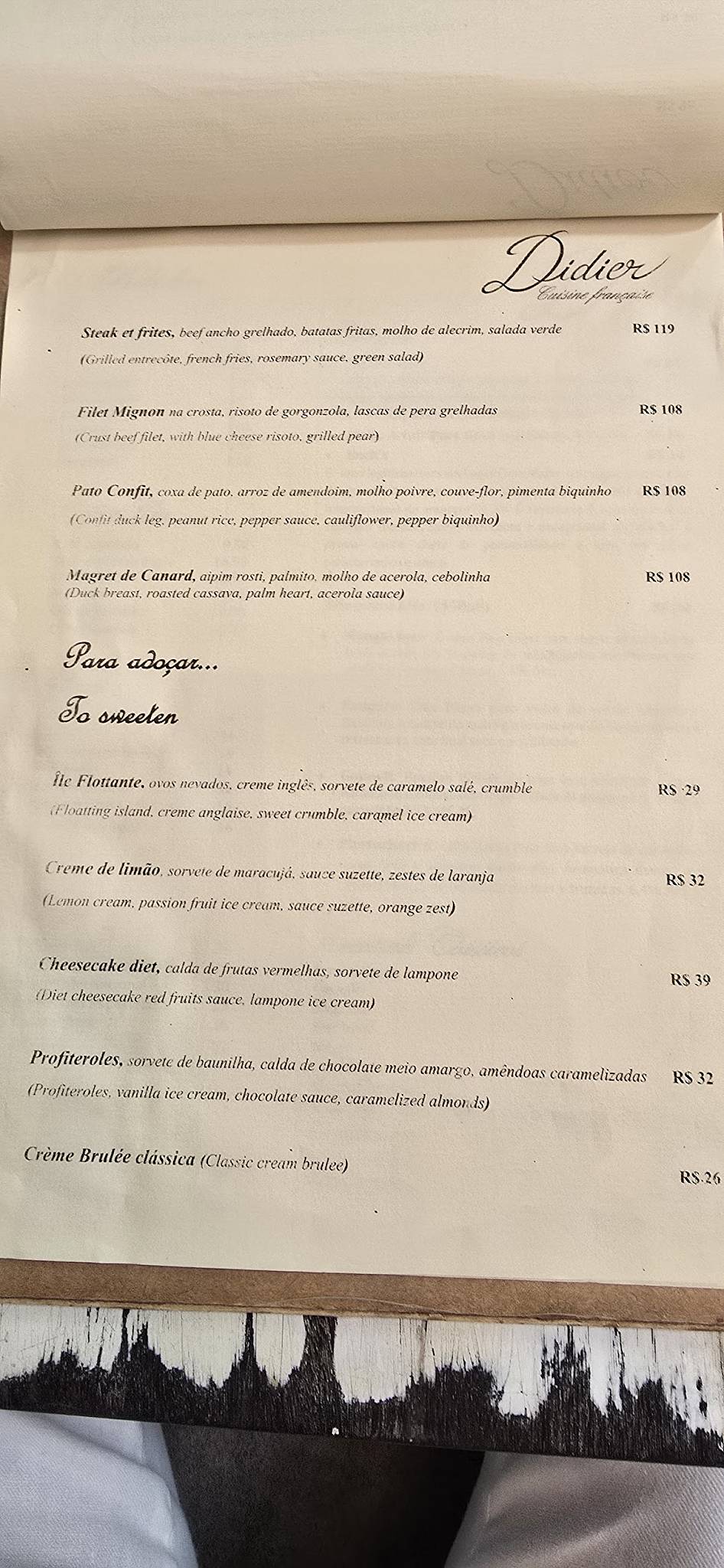Didier Restaurante cardápio