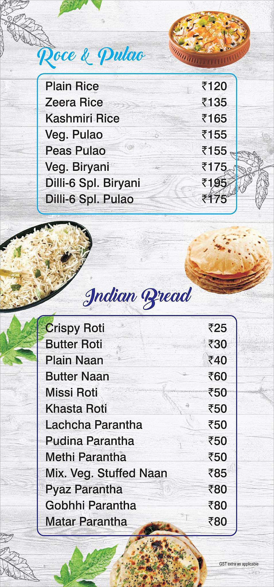 Dilli-6 Restaurant menu