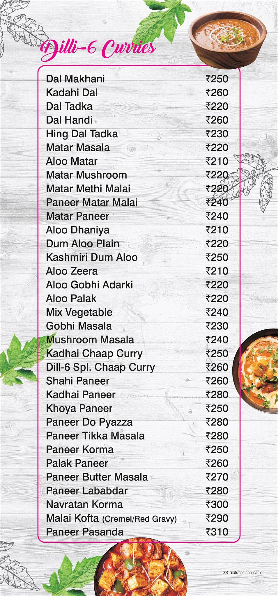 Dilli-6 Restaurant menu