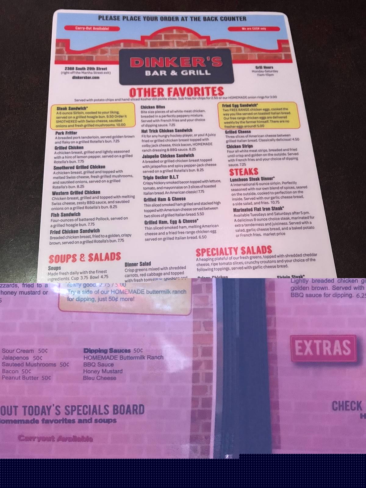 Menu at Dinkers Bar and Grill, Omaha