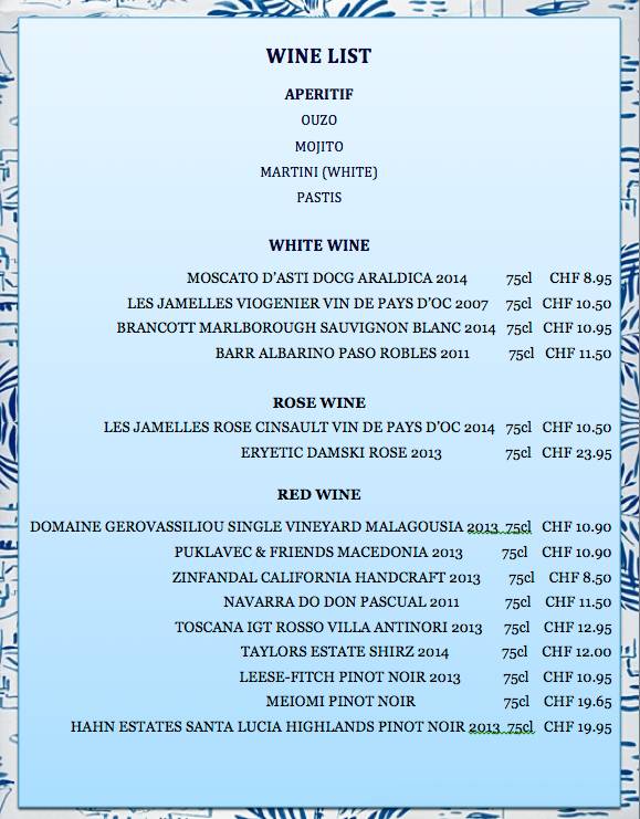 Menu di Dionysus 
