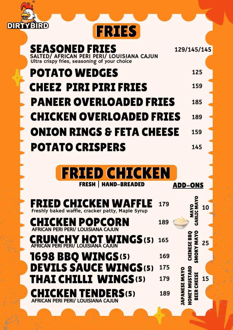 Dirty Bird Cafe & Burgeria menu