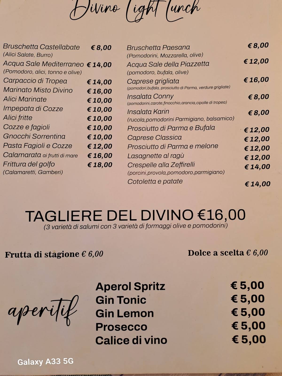 Menu di Divino Ristorante Vineria 