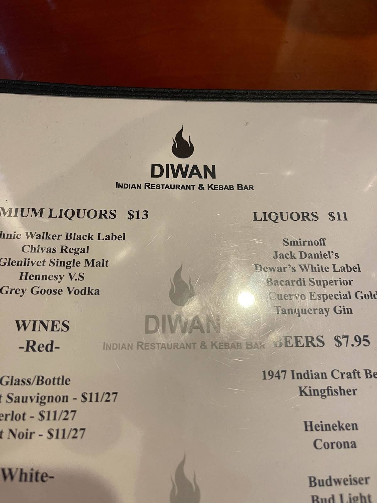 Menu at Diwan Indian Restaurant and Bar, Hicksville