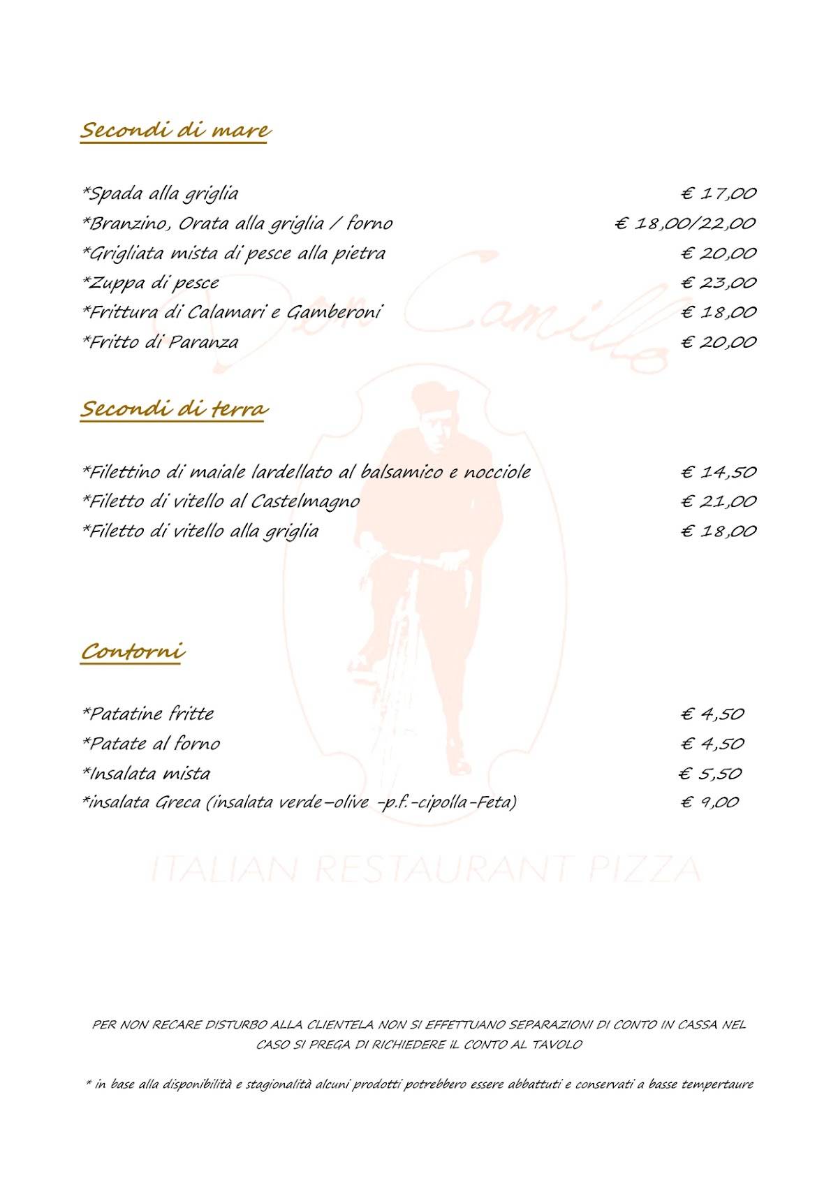 Menu di Don Camillo Italian Restaurant Pizza 