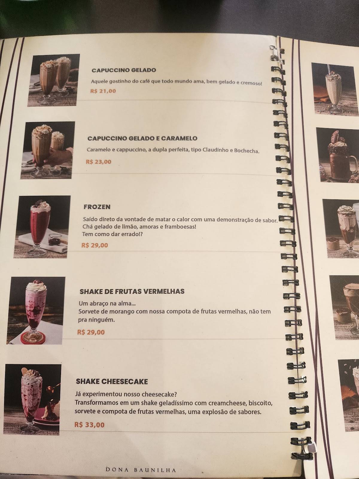 Dona Baunilha cardápio