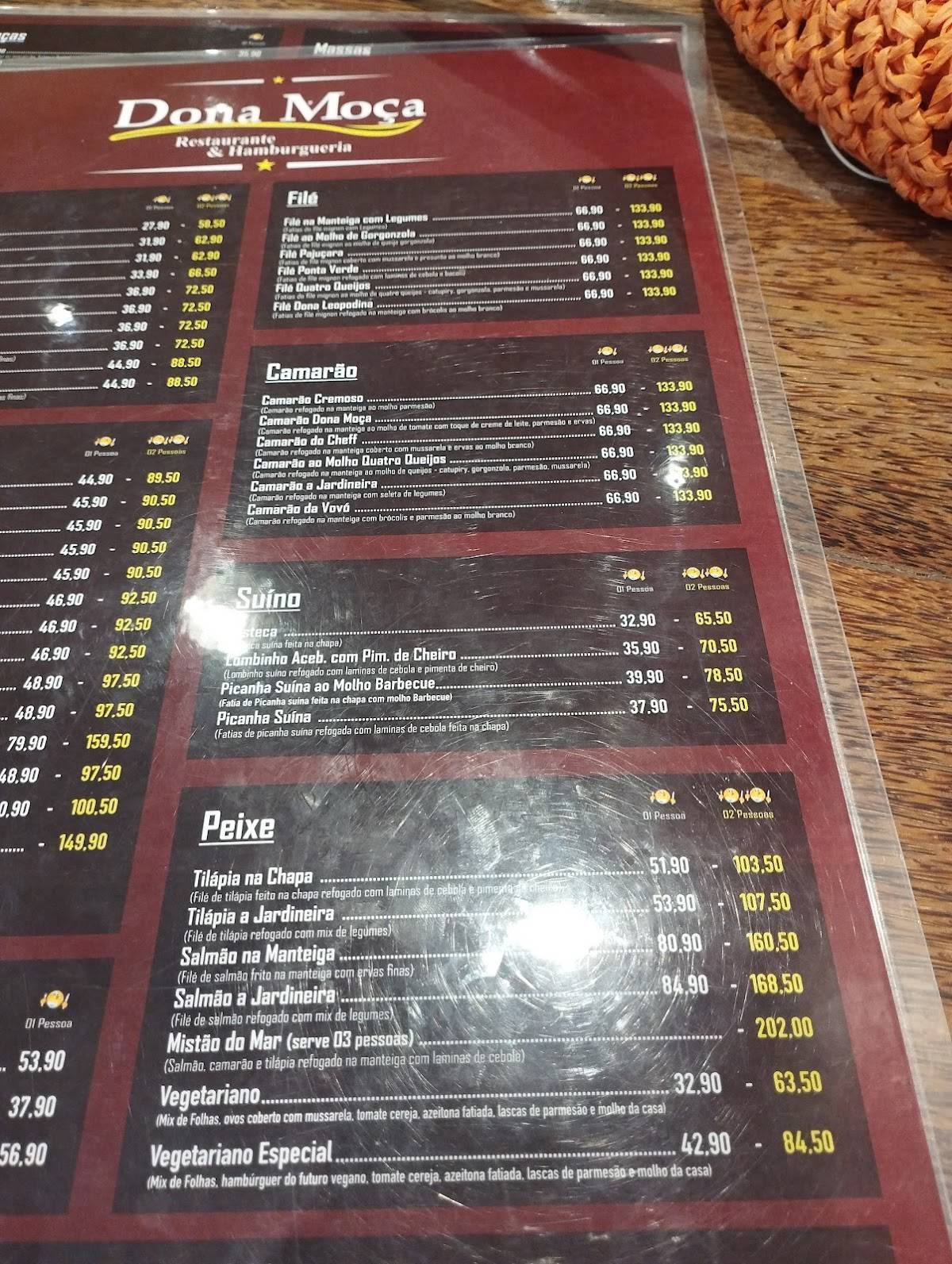 Dona Moça Restaurante cardápio