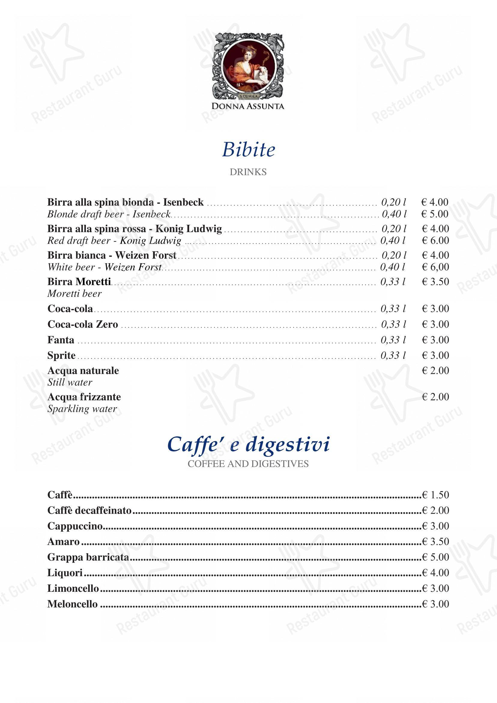 Menu per Donna Assunta 1954 in Milano