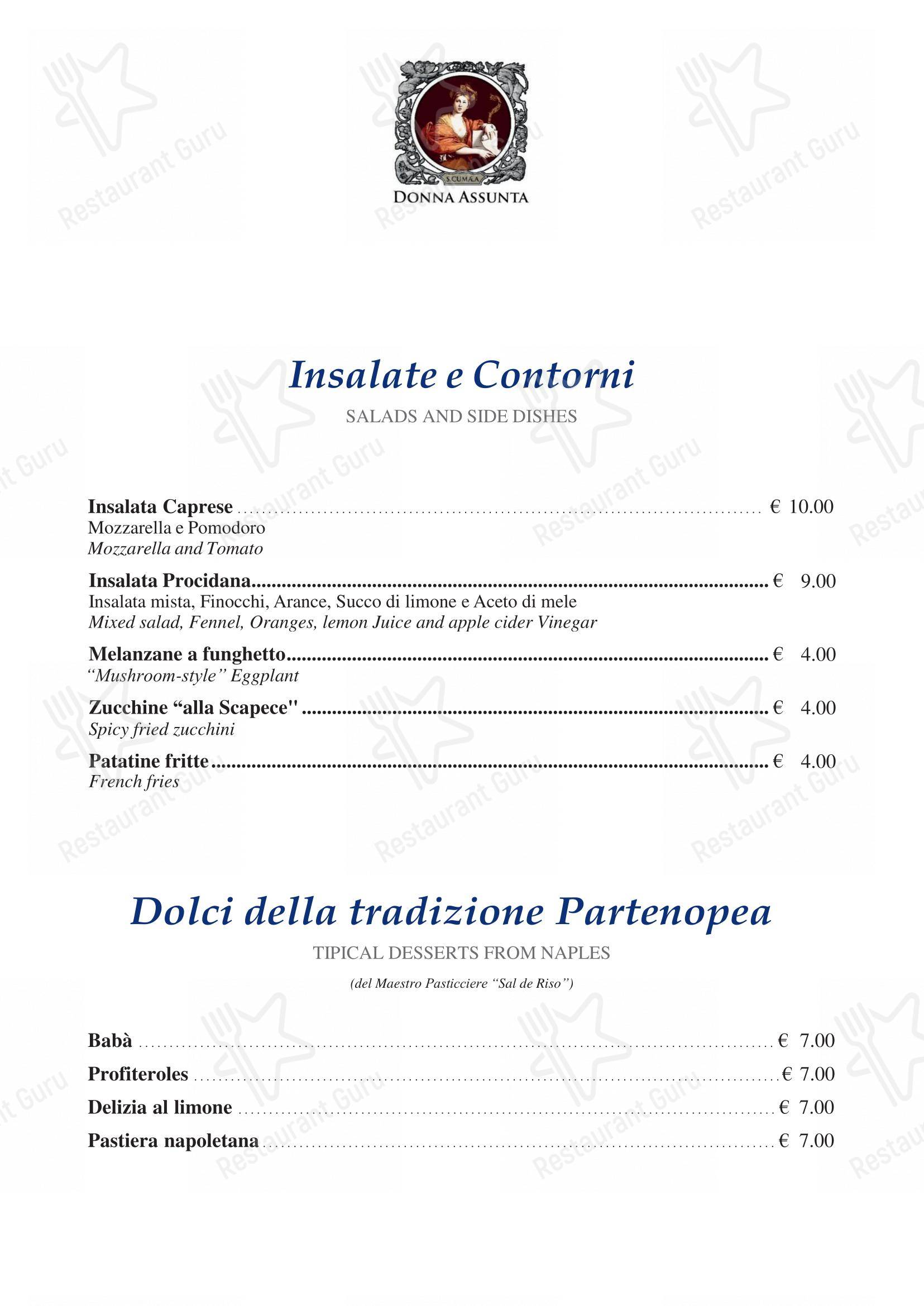 Donna Assunta 1954 in Milano - Menu
