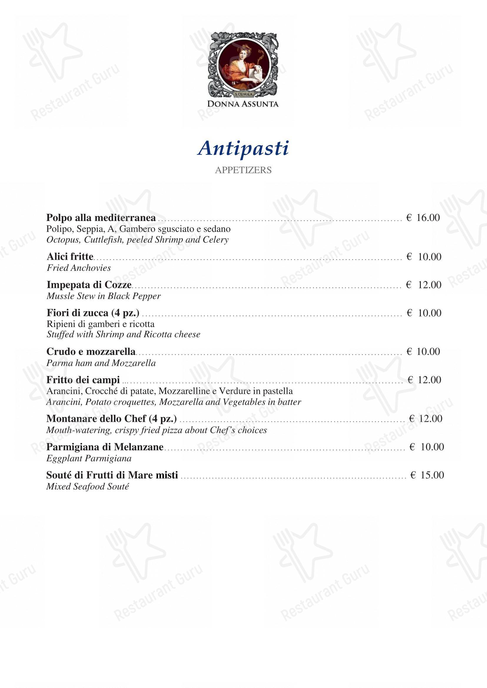 Menu per Donna Assunta 1954 in Milano