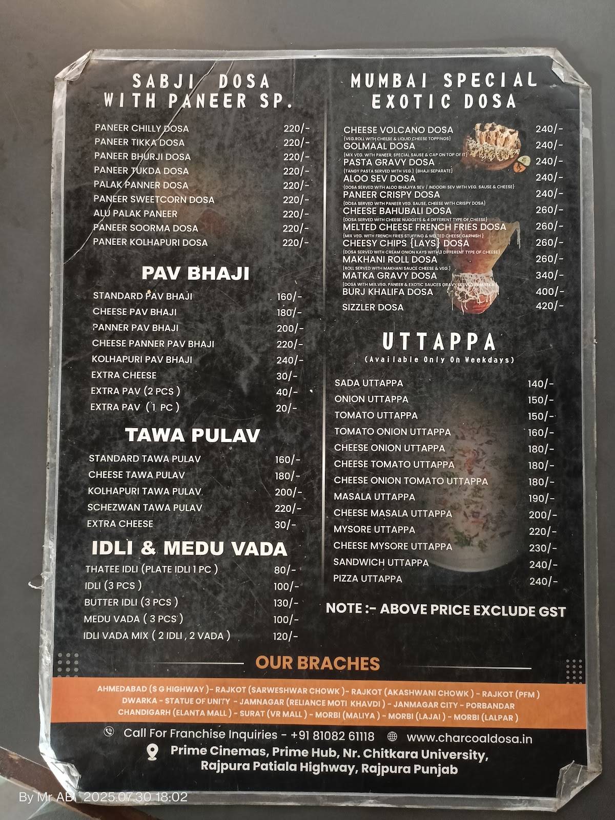 Dosa Hub menu