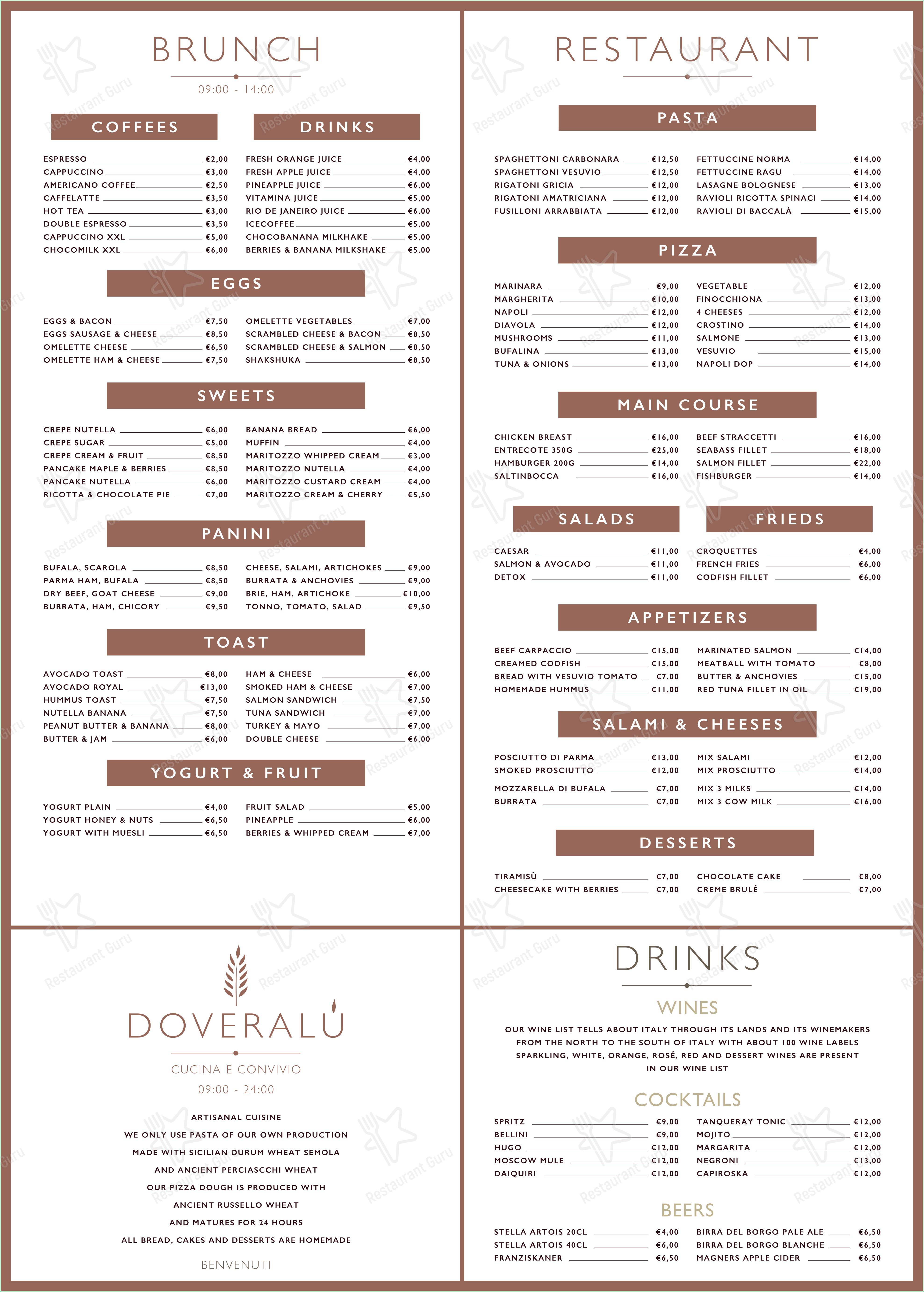 Menu bar per Doveralù pub & bar