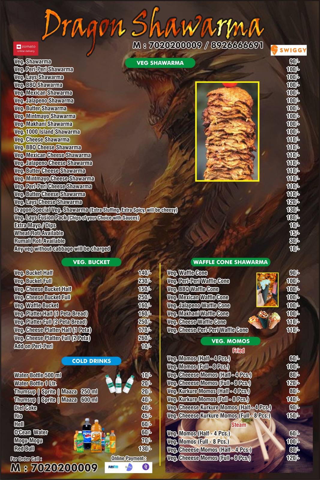 Dragon shwarma menu