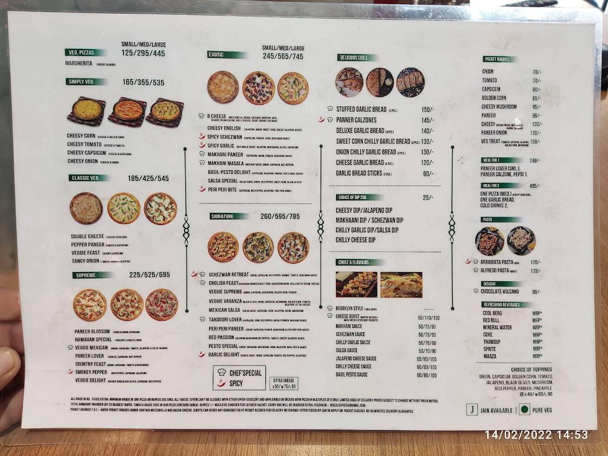 Menu at Drizzle’s pizza, Ahmedabad, G-1