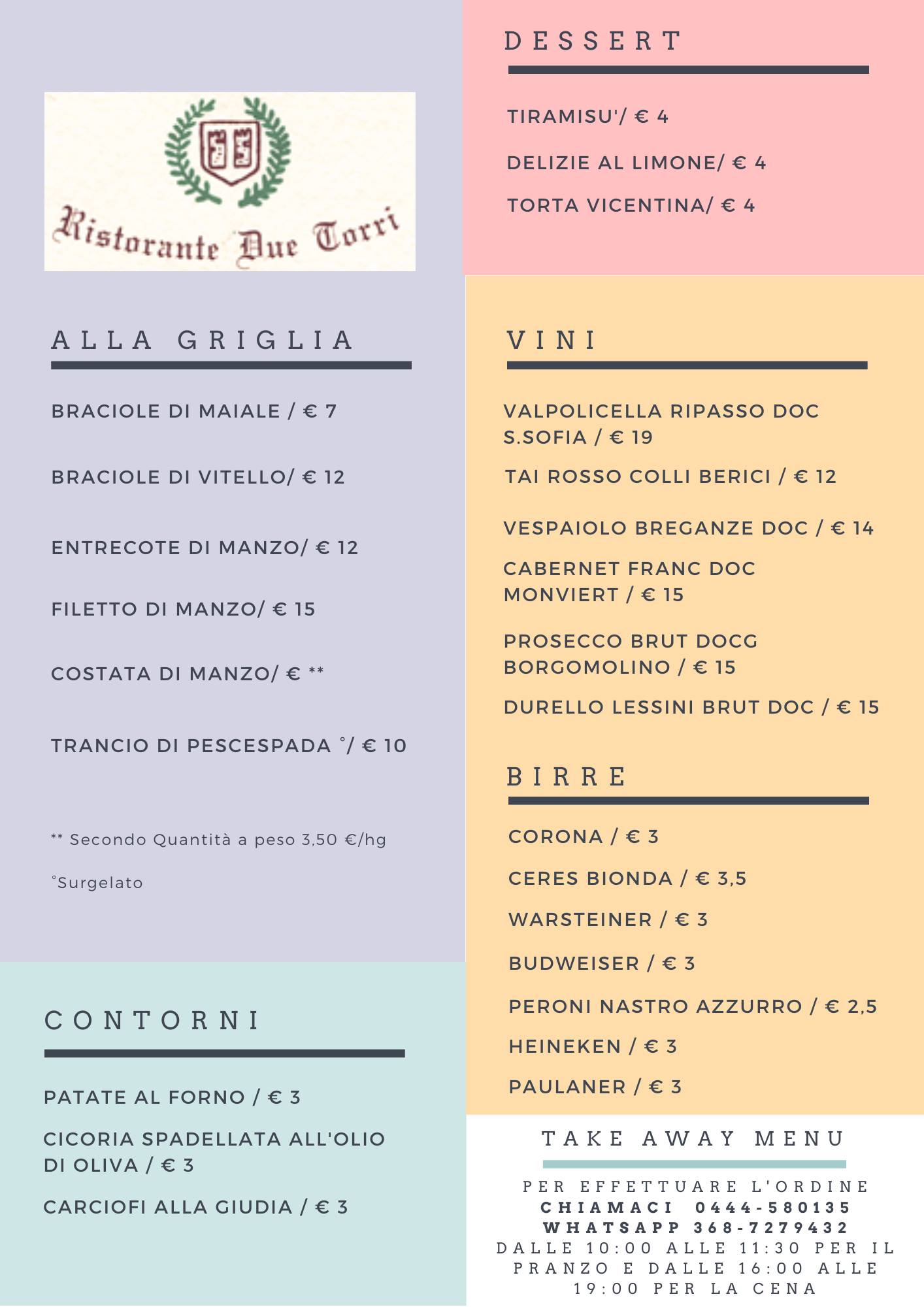Menu di ristorante Due Torri 