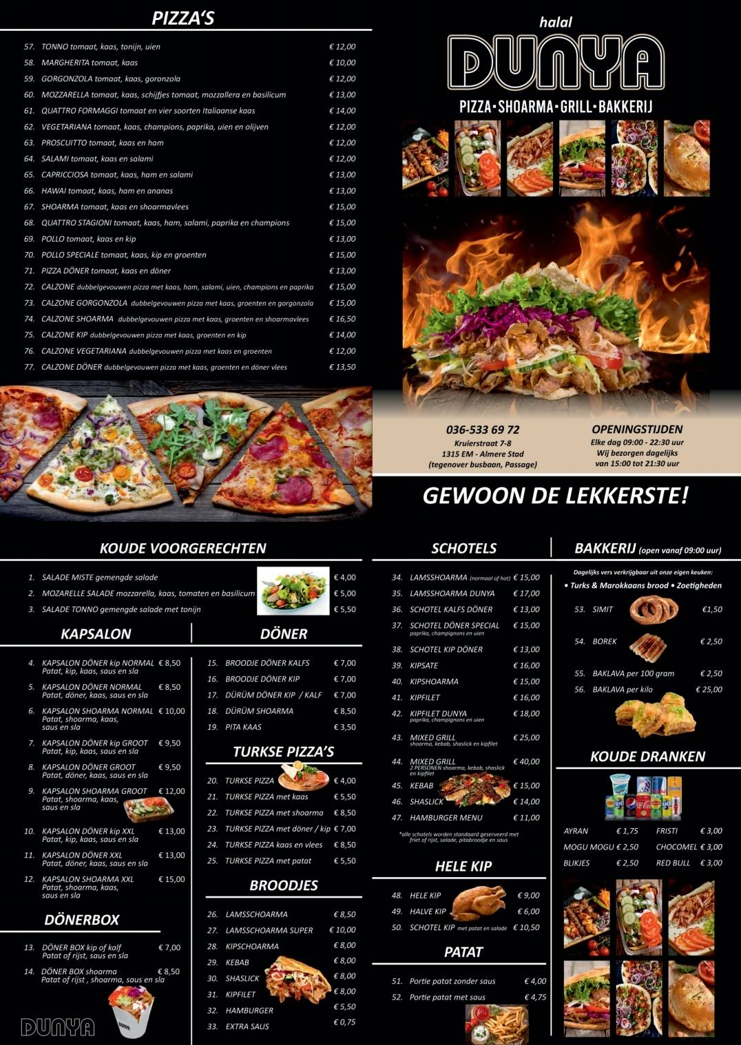 Menu de Dunya Bakery