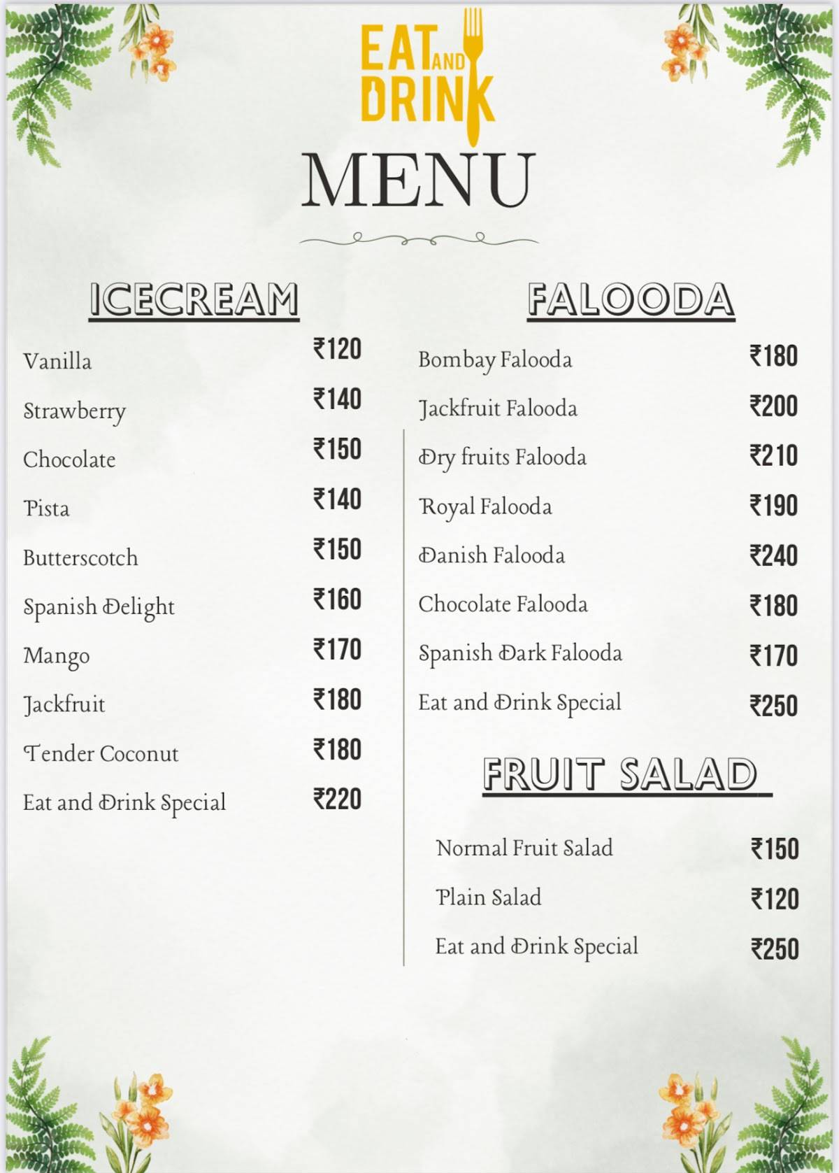 EAT AND DRINK menu