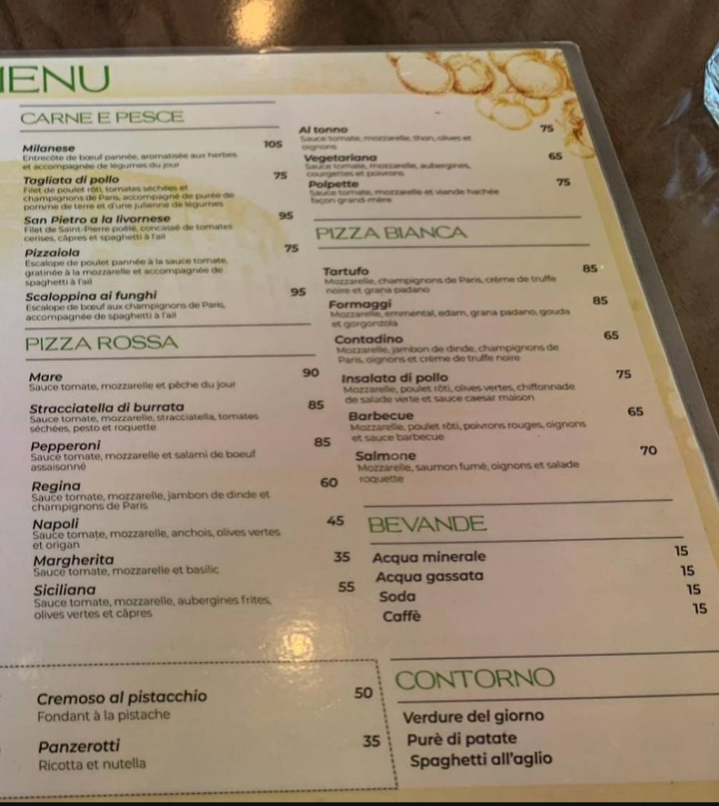 Menu de EATALIA RABAT RESTAURANT ITALIEN