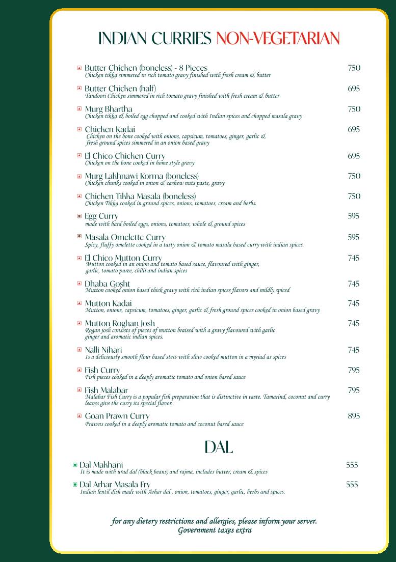 EL Chico Restaurant menu