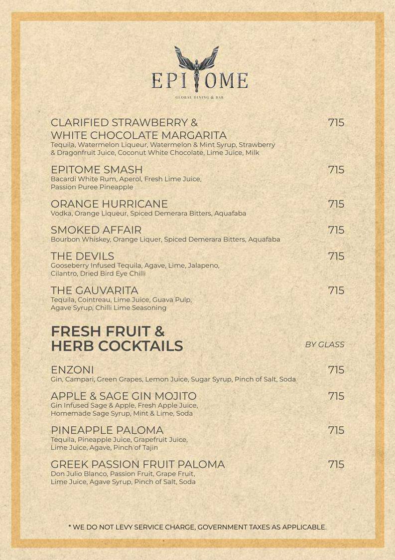 EPITOME - Global Dining & Bar menu
