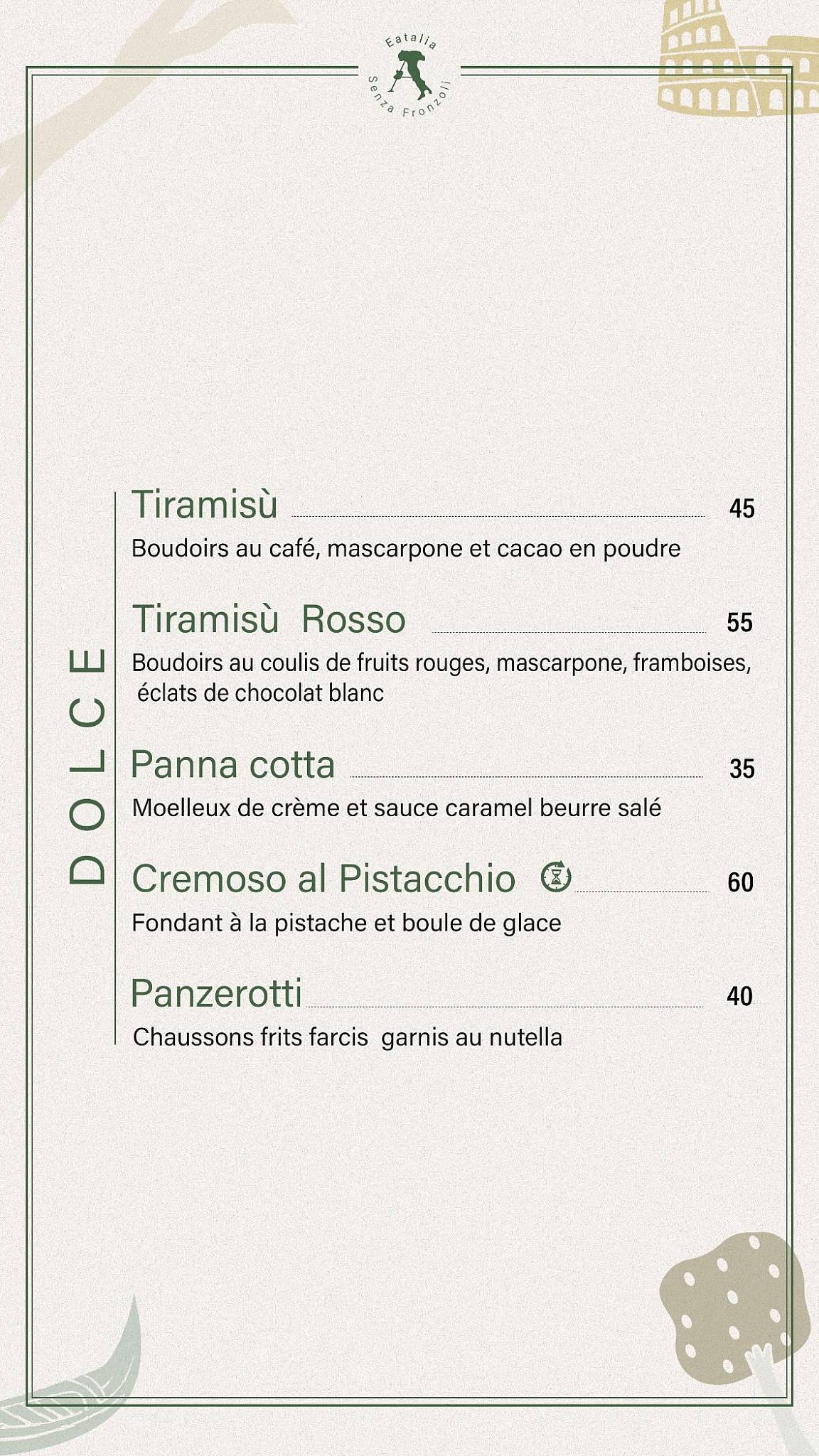 Menu de EATALIA RABAT RESTAURANT ITALIEN