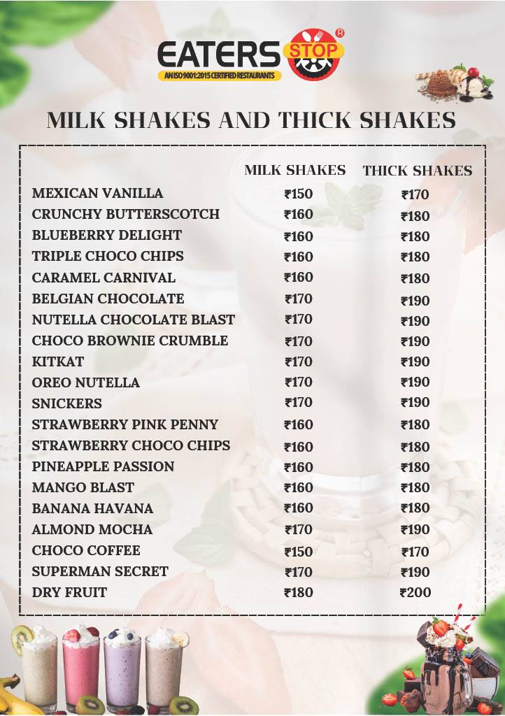 Eaters Stop Restaurant menu