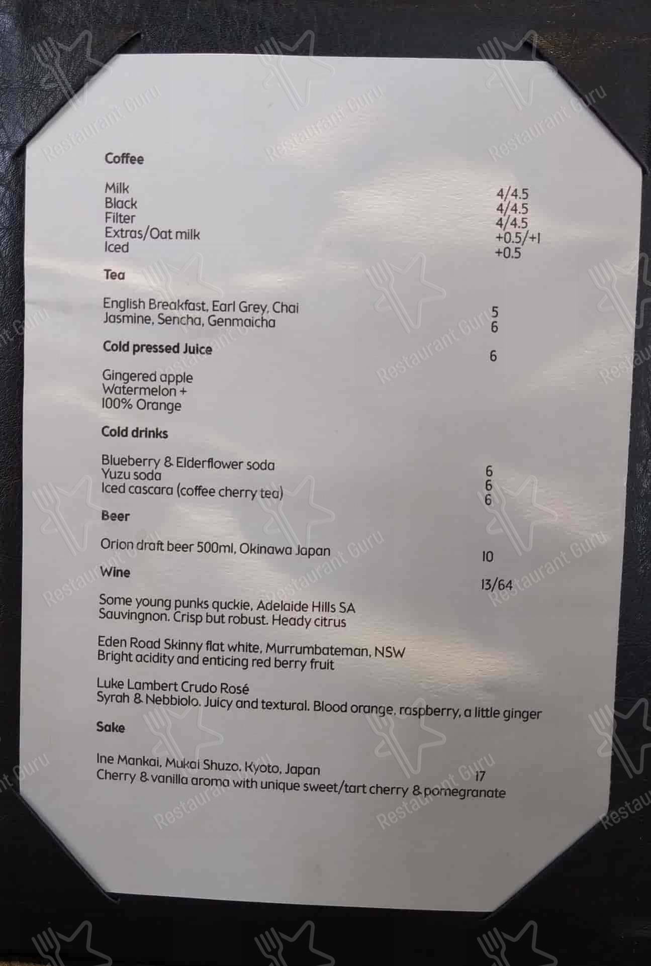 Menu at Edition Roasters cafe, Sydney, 60 Darling Dr
