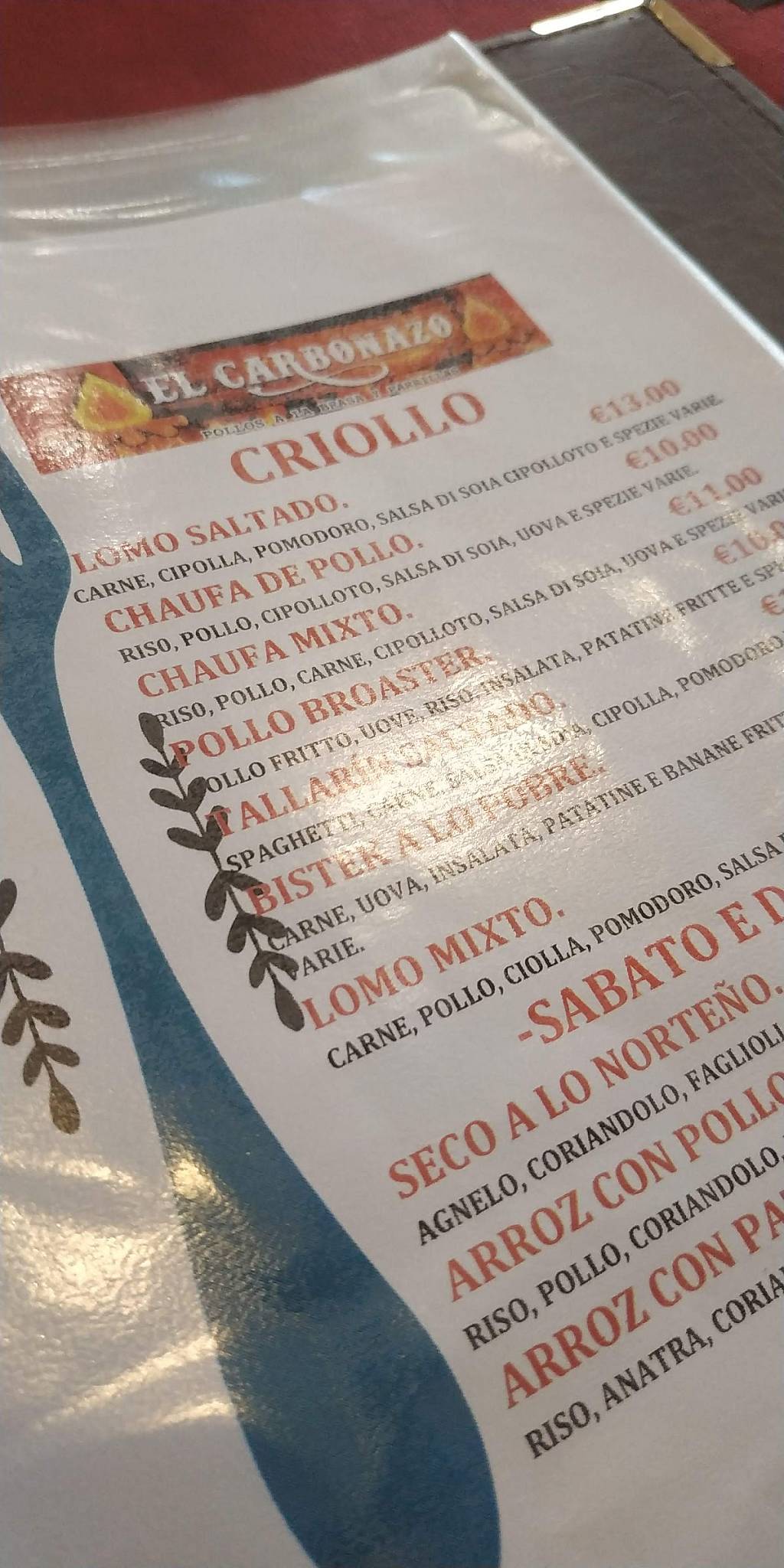 Menu di El Carbonazo Pollo alla Brace Milano 