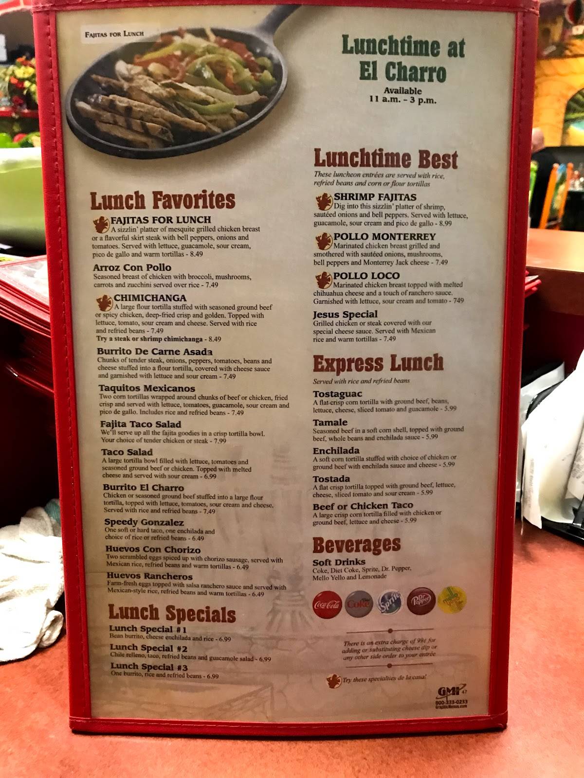 Menu at El Charro Mexican Restaurant, Somerset, S Hwy 27