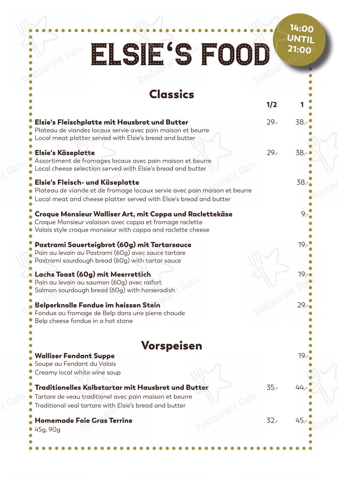 Menu di Elsie's Wine and Champagne Bar - Основное меню