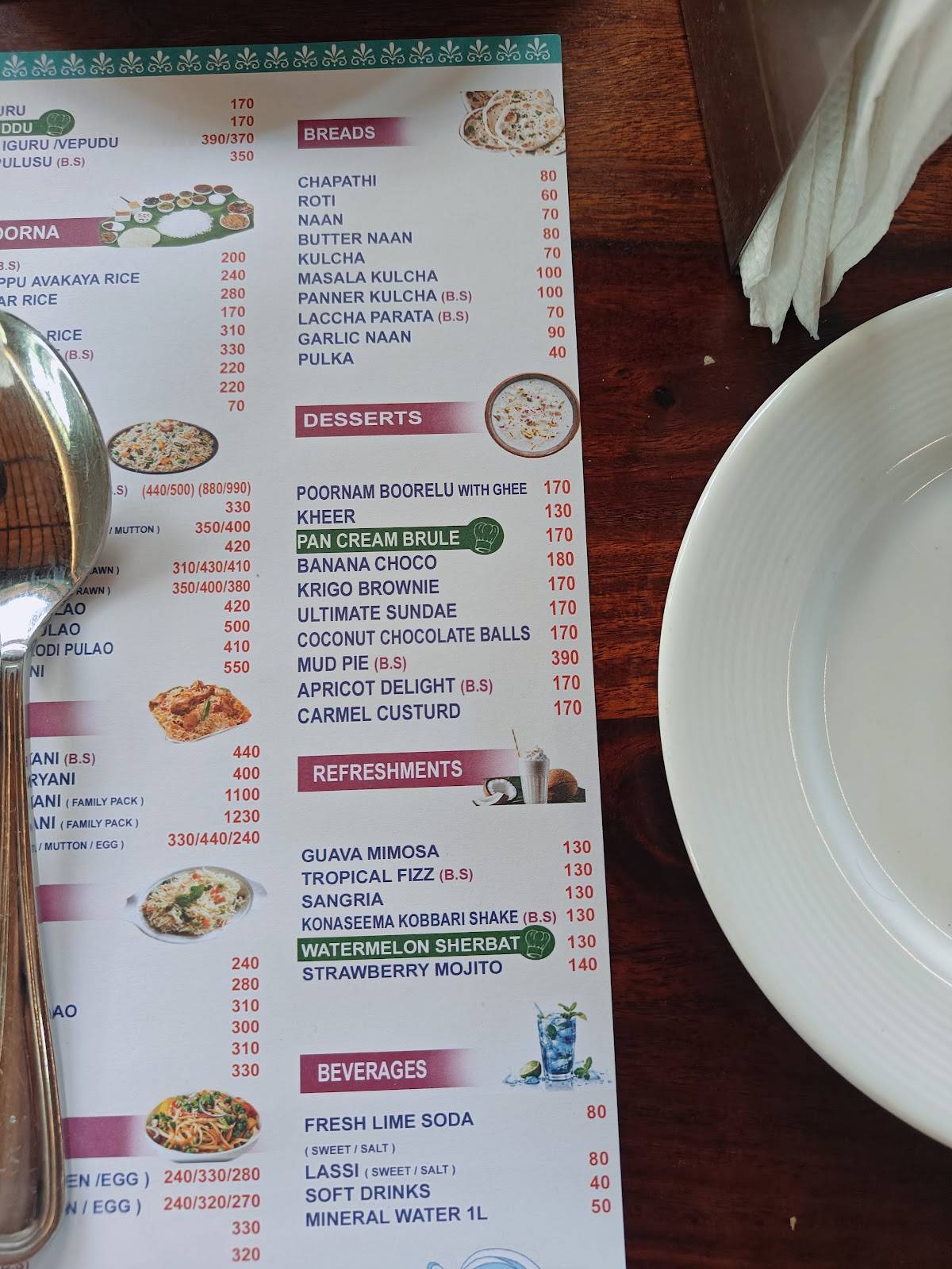 Krigo fine dining family restaurant menu