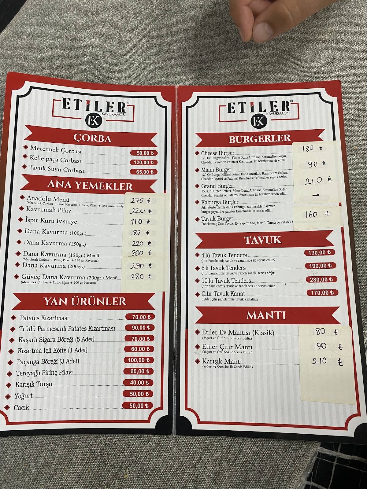 etiler cafe & restaurant karte